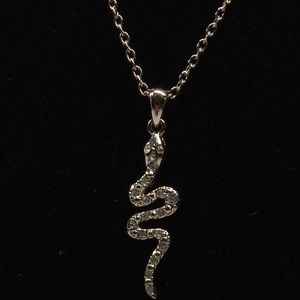 Silver Plated Necklace with Snake rhinestone charm